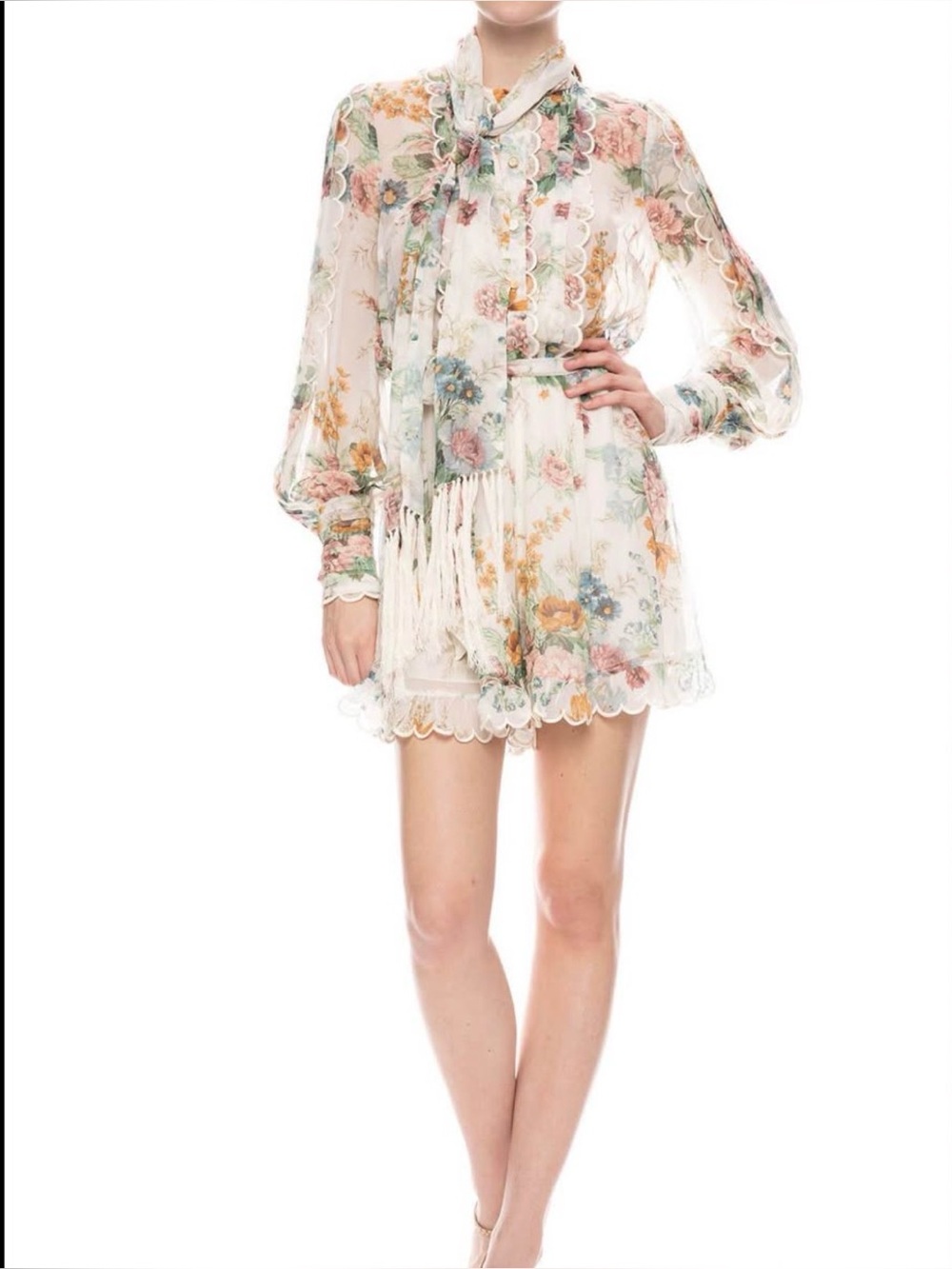 Zimmermann Floral Tie-Neck Chiffon Romper